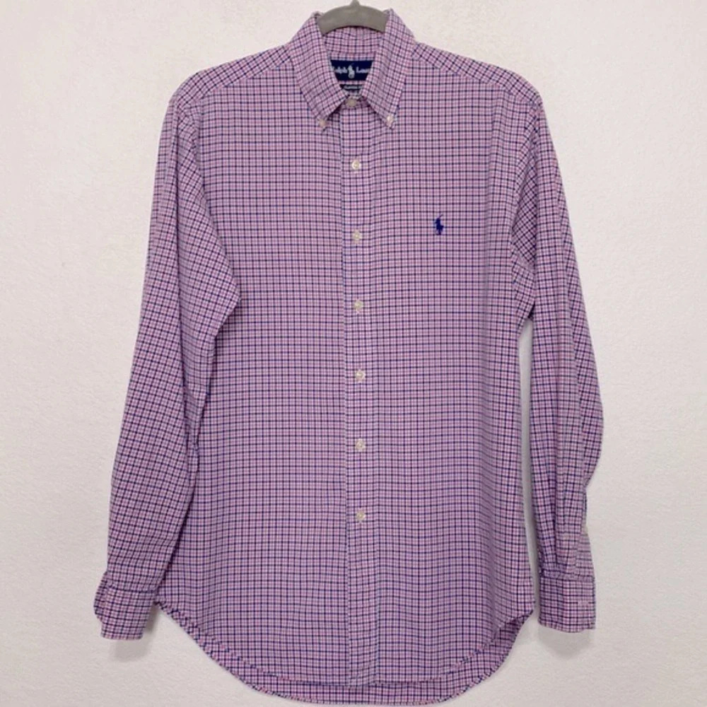 Ralph Lauren Pink Blue Check Button-Down Shirt Men’s Small
